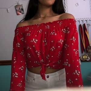 red long sleeve w/ floral pattern 🥳🌺